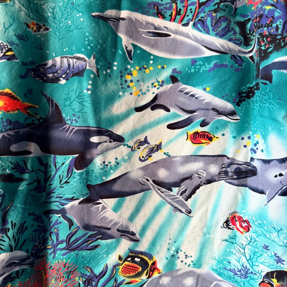 Kolekole Vintage Mens Hawaiian Marine Life Aloha Shirt, Teal, M - Picture 8 of 12